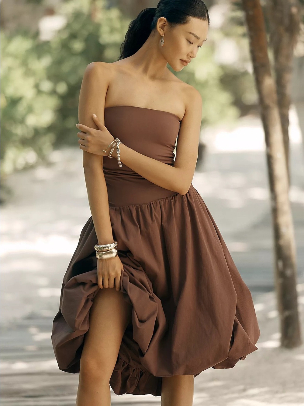 Anthropologie Mare Mare Strapless Drop Waist Bubble Midi Dress